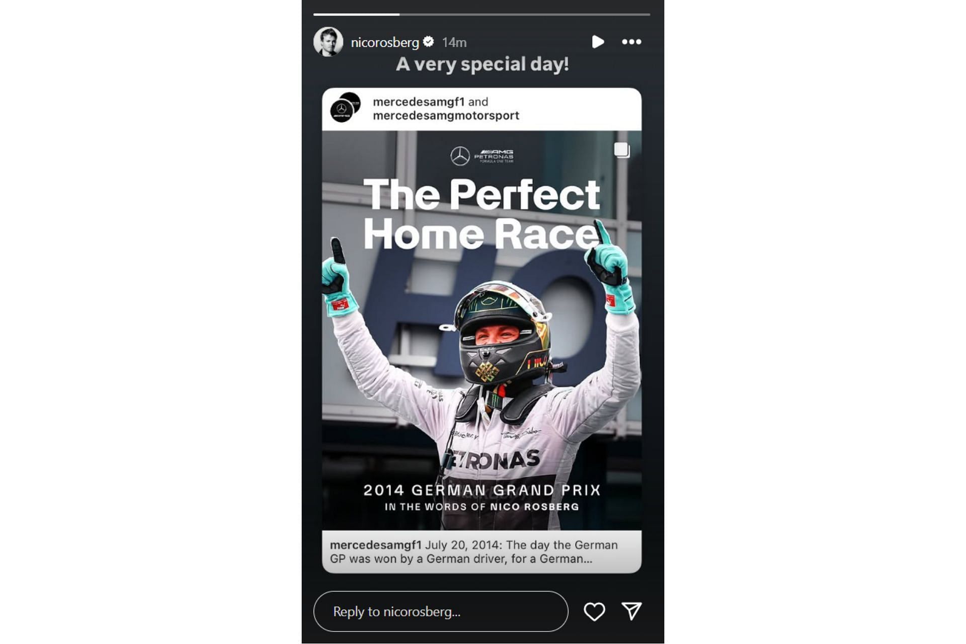 Snapshot of Rosberg's reaction to the Story...Credits-Instagram